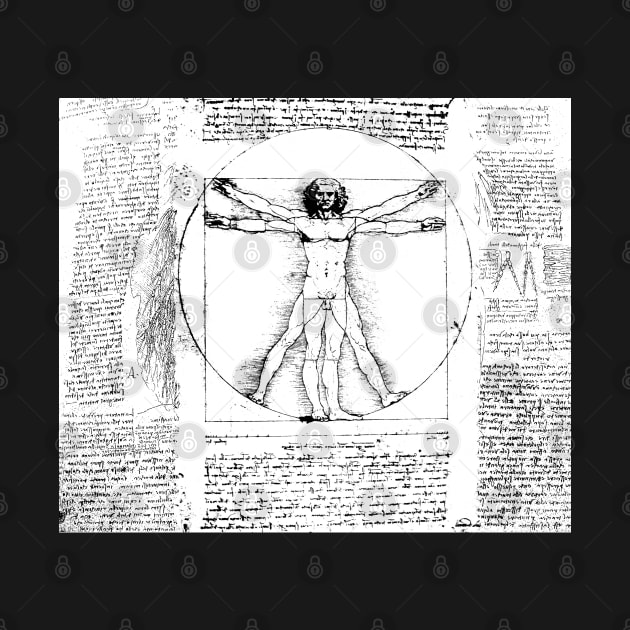 VITRUVIAN MAN Handwriting of Leonardo Da Vinci in Black White by BulganLumini