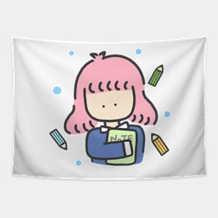 Retro Pop Cute School Girl Japanese Art Tapestry