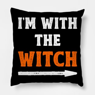 Funny Halloween I'm With The Witch Costume Couple Pillow