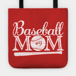 Vintage Baseball Mom #9 Favorite Player Biggest Fan Number Jersey Tote