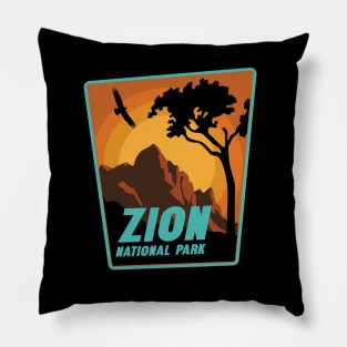 Vintage Retro Zion National Park Utah Mountain Pillow