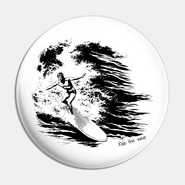 Ride the wave Pin by AllPrintsAndArt