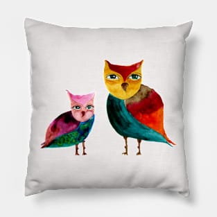 Green Eyed Owls Pillow