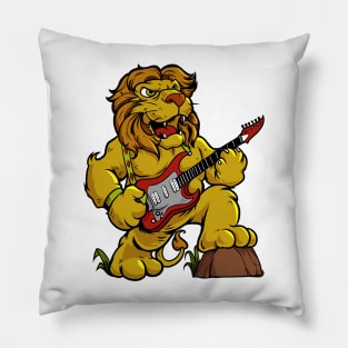 Cartoon lion playing electric guitar Pillow