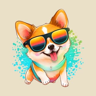 Retro Style Dog - Cute Corgi Dog With Glasses T-Shirt