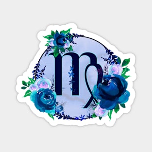 Virgo Zodiac Horoscope Blue Floral Monogram Magnet