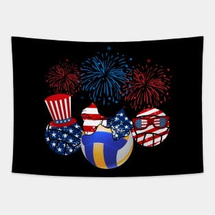 Volleyball American Flag Fireworks Tapestry