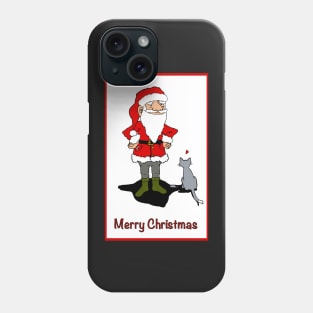 Santa and his cat. Merry Christmas! Santa is getting a present. Christmas Greetings. Phone Case