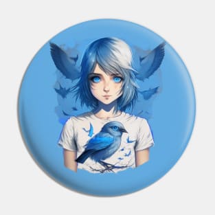 Girl and a blue bird Pin