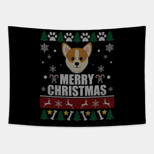 Corgi Puppy Face Christmas Tapestry