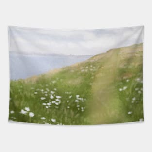 Foged coast and field with flowers Tapestry