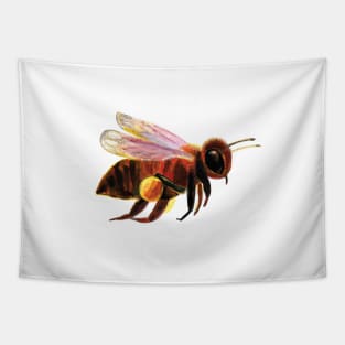 A flying honey bee carrying pollen sacs Tapestry