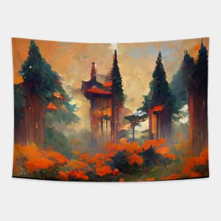 A japanese landmark in the forest Tapestry