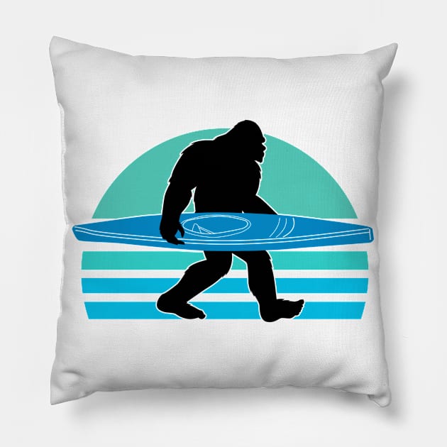 Funny Bigfoot Sasquatch Kayaking Hiking Camping Gift Pillow by MintedFresh