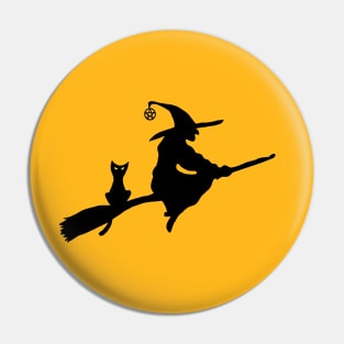 Witch and Cat on a Broom Pin