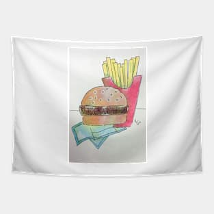 Hamburger with fries Tapestry