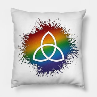 Paint Splatter LGBTQ Pride Rainbow Triquetra Symbol Pillow