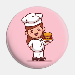 Woman Chef With Burger Pin