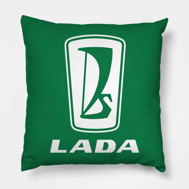 Lada logo 1975s (white) Pillow by GetThatCar