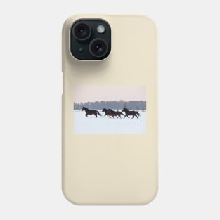 Four horses galloping on snowy paddock Phone Case