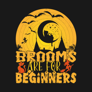 Brooms are for Beginners Funny  Halloween Cat Driving a Moon Instead of Brooms. T-Shirt