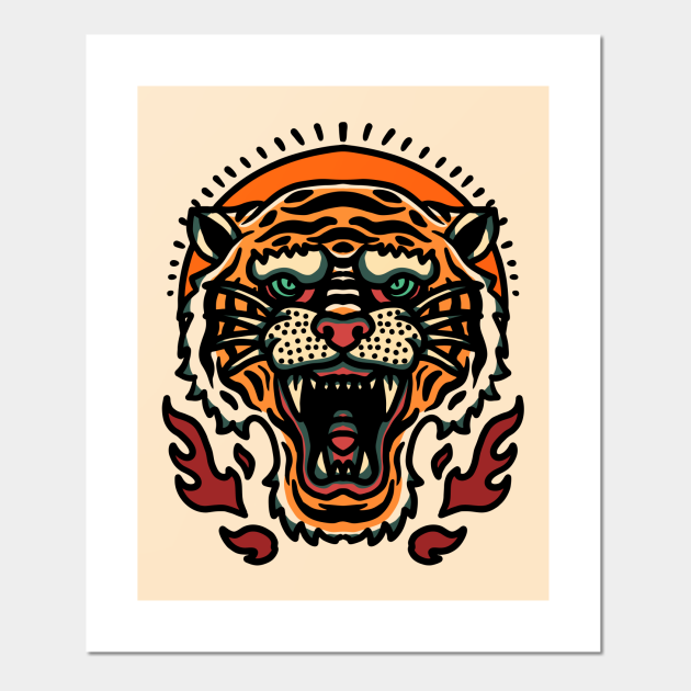 Retro Tiger Head Tattoo Design - Vintage Tiger - Posters and Art Prints |  TeePublic