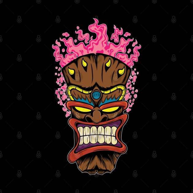 Tiki Mask with Pink Fire by Designs by Darrin