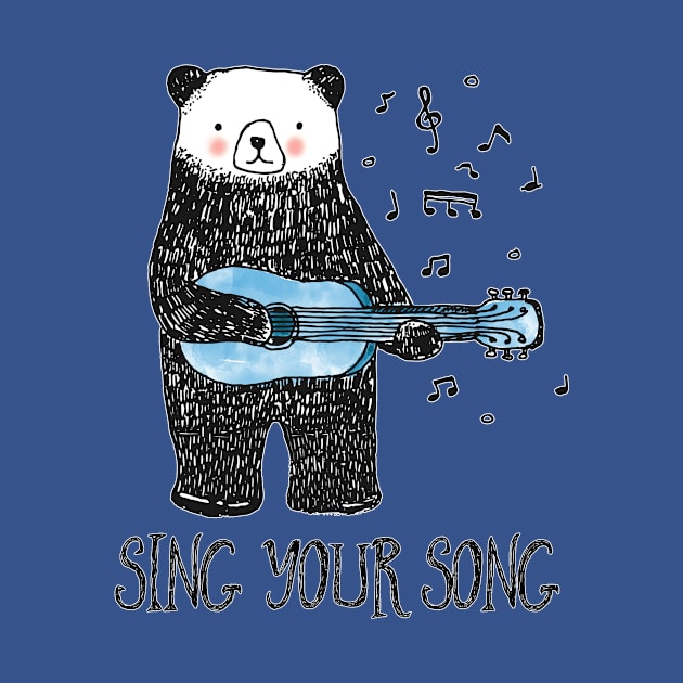 Sing Your Song - Cartoon Bear With Guitar by LittleBunnySunshine