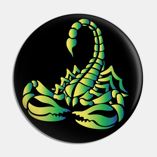 Toxic Green Scorpion, Tribal Art Style Pin by Designs by Darrin