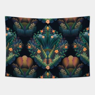 Moody Tropical Leaves Tapestry