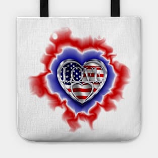 glowing heart within hearts American flag Tote