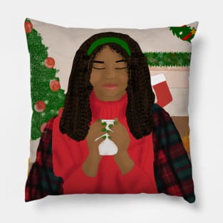 Cozy Christmas - African American Woman Pillow