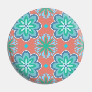 Vintage blue flower pattern on peach background Pin