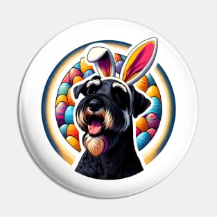 Giant Schnauzer Enjoys Easter with Bunny Ears Pin