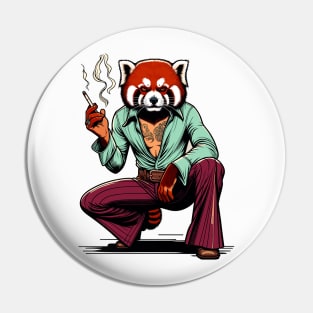 Retro Rebel: 70s Fashion smoking red panda in Shades Pin