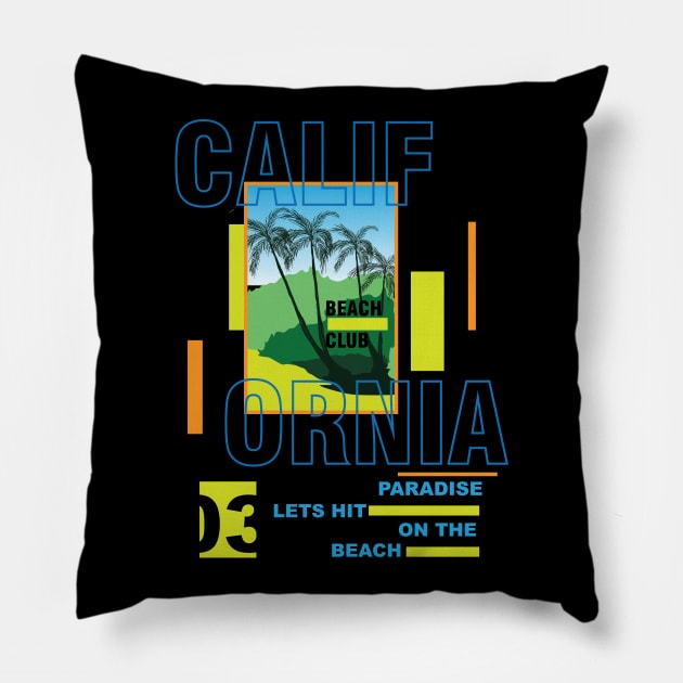 California Beach Club Typography Summer Tropical Paradise Pillow by SSSD