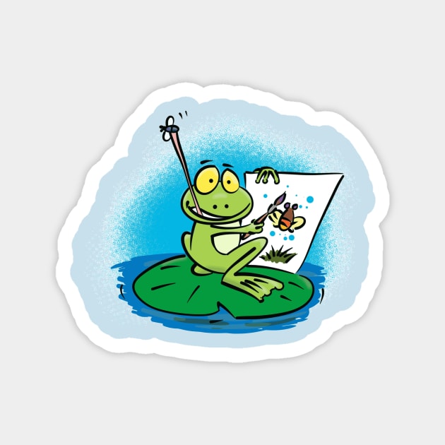 Cute funny green frog cartoon illustration Magnet by FrogFactory
