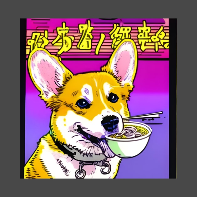 Corgi Eating Ramen Noodle Soup. by Megaluxe 