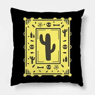 Papel Picado - black- skull - cactus- bone -yellow - Dia De Los Muertos Pillow