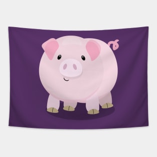 Cute pink pot bellied pig cartoon illustration Tapestry