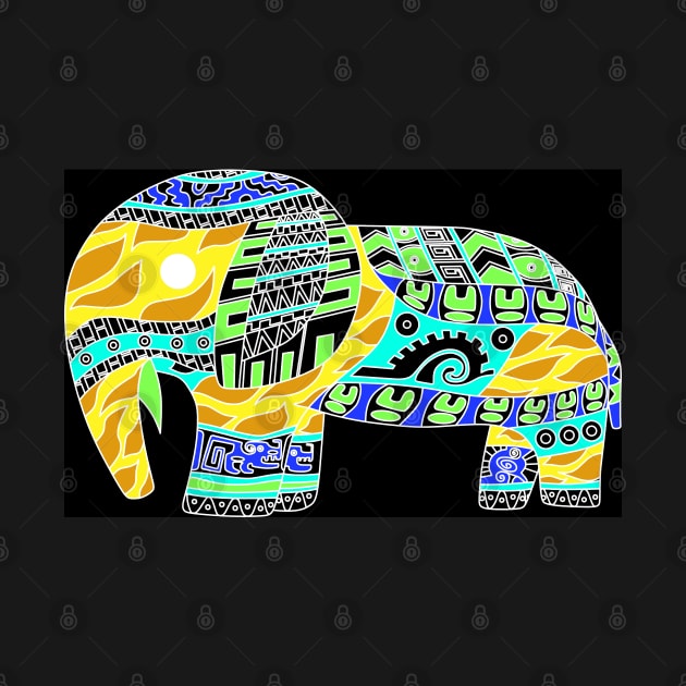 elephant in fancy pattern totonac cloth ecopop art by jorge_lebeau