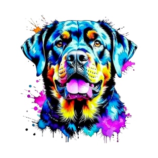 Colorful Rottweiler Splatter Art - Powerful Canine Presence T-Shirt