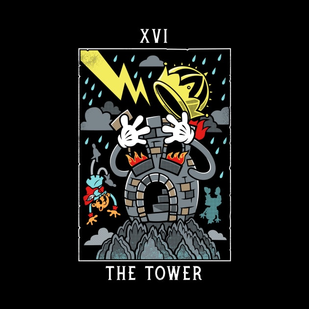 The Tower - Mystical Medleys - Vintage Rubber Hose Cartoon Tarot by Mystical Medleys