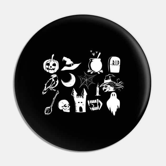 Cute Halloween Pumpkin Ghosts Witches Collection Pin by Shirtglueck