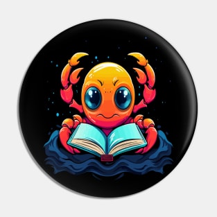 Crab Reads Book Pin