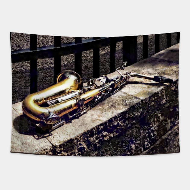 Saxophone on Wall Tapestry by SusanSavad