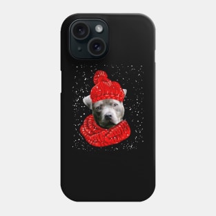 Pitbull Wearing Red Hat And Scarf In Snow Christmas Phone Case