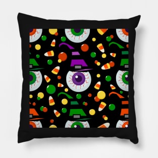 Eyes with hat in candyland on black Pillow