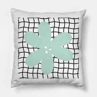 Abstract Flower on Grid - Pastel teal green Pillow