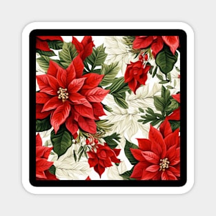 Christmas Vintage Red Poinsettia Pattern Magnet